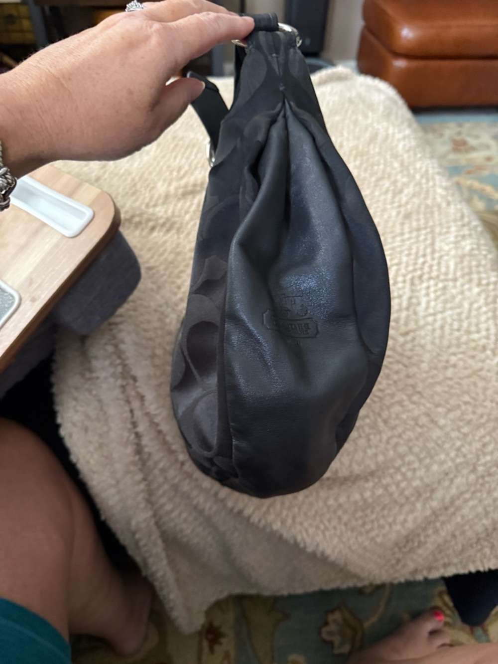 Coach Black Signature Jacquard & Leather Shoulder Hobo - Picture 6 of 10